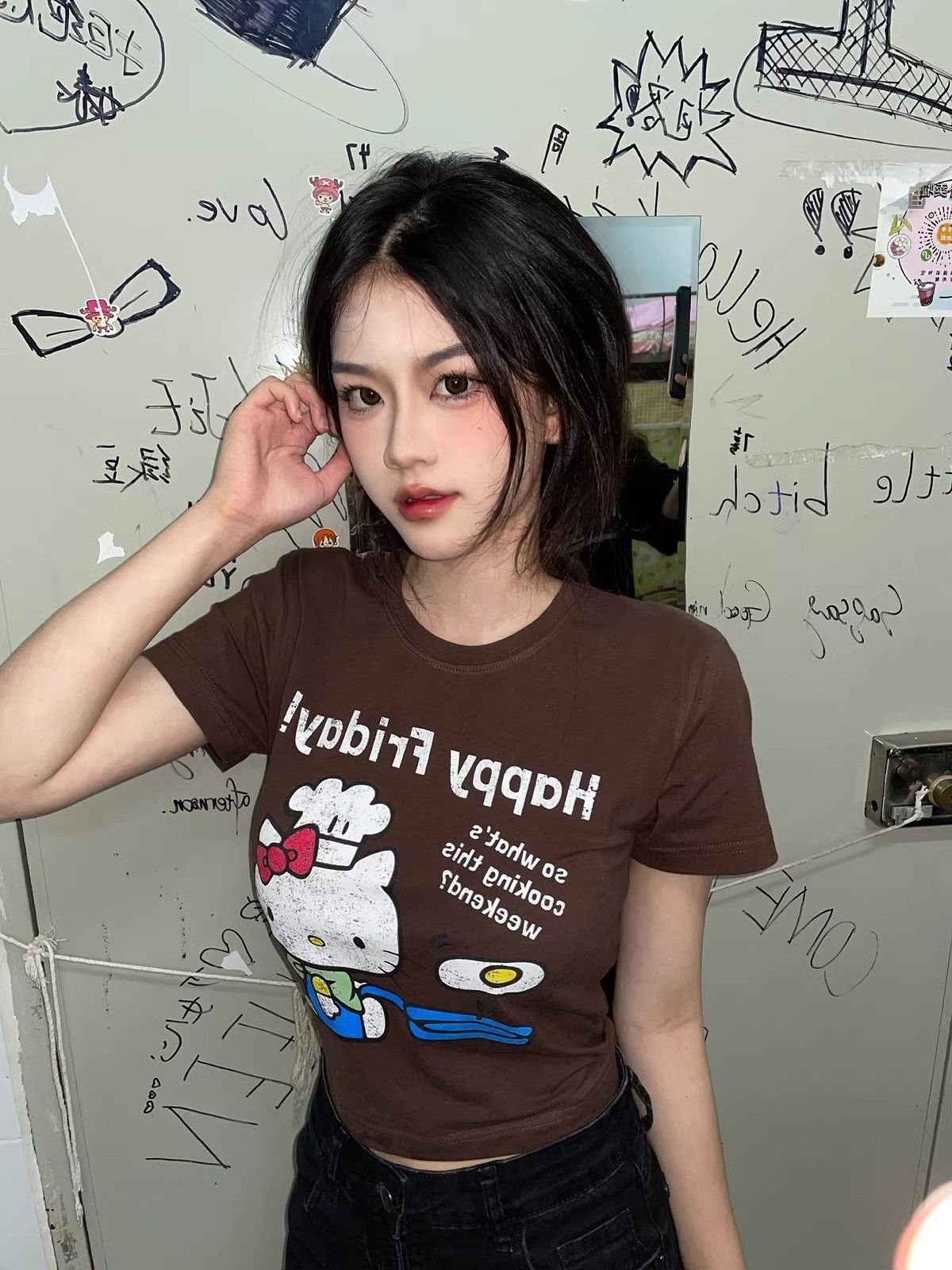 【1*1纯棉 常规款】印花正肩常规短袖 高弹力新款夏季修身显 【1*1纯棉 常规款】印花正肩常规短袖 高弹力新款夏季修身显