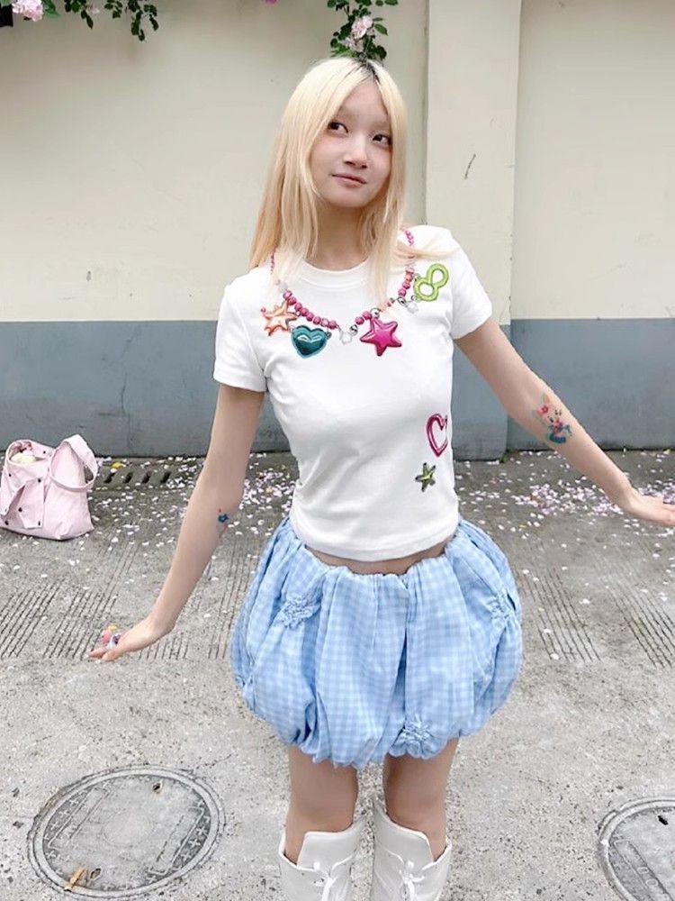 【1*1纯棉 常规款】印花正肩常规短袖 高弹力新款夏季修身显 【1*1纯棉 常规款】印花正肩常规短袖 高弹力新款夏季修身显