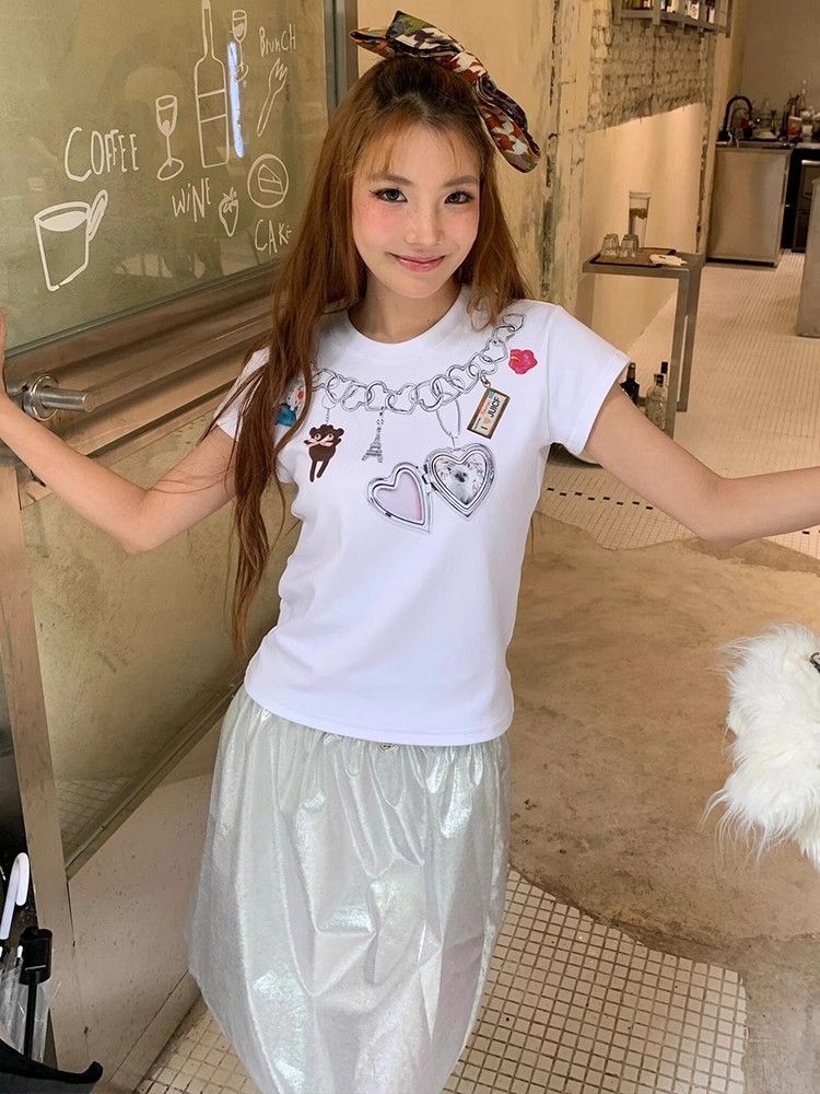 【1*1纯棉 常规款】印花正肩常规短袖 高弹力新款夏季修身显