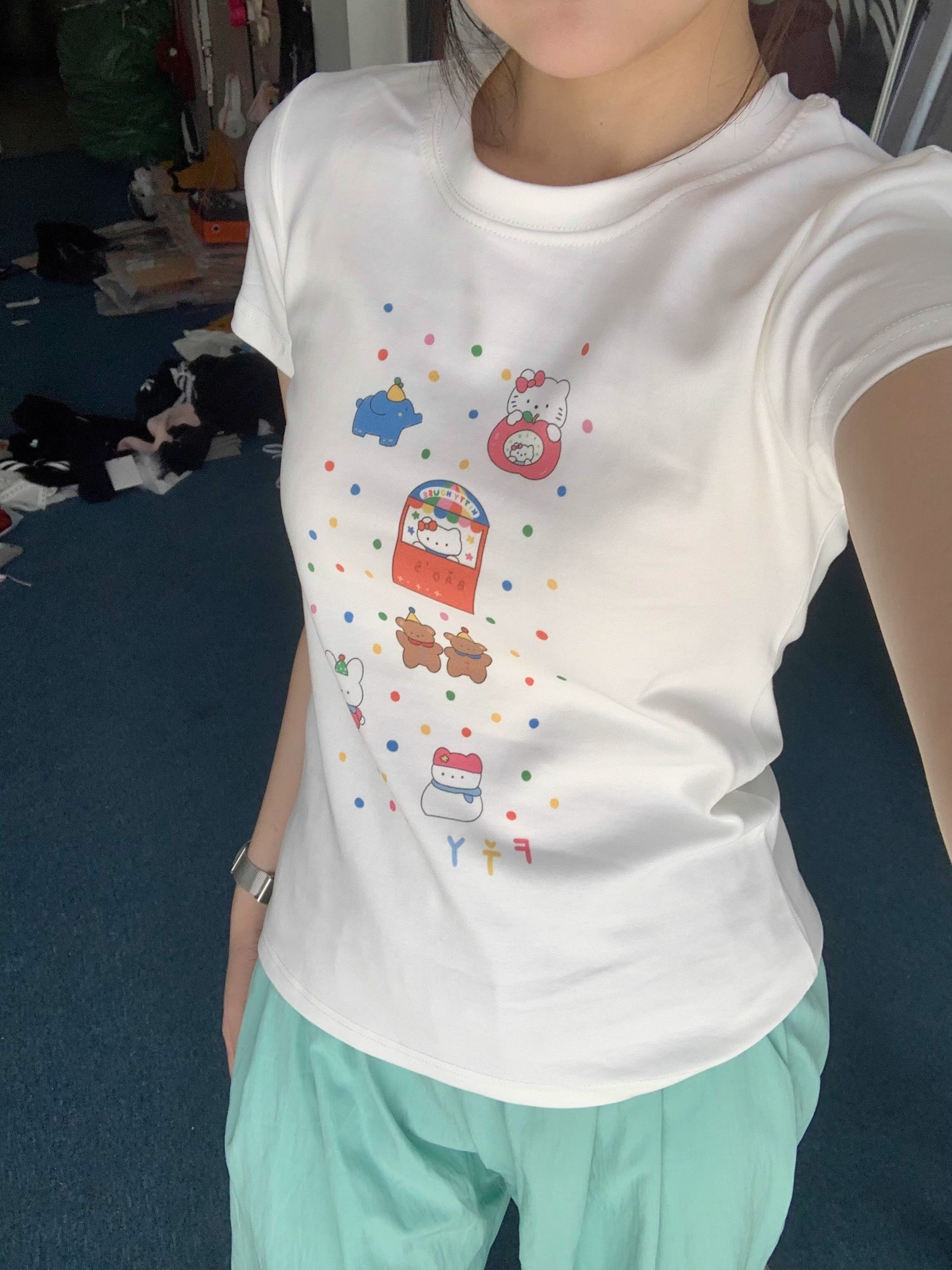 【1*1纯棉 常规款】印花正肩常规短袖 高弹力新款夏季修身显