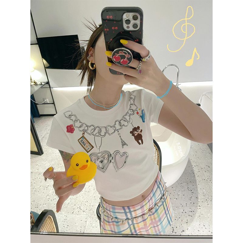 【1*1纯棉 常规款】印花正肩常规短袖 高弹力新款夏季修身显 【1*1纯棉 常规款】印花正肩常规短袖 高弹力新款夏季修身显