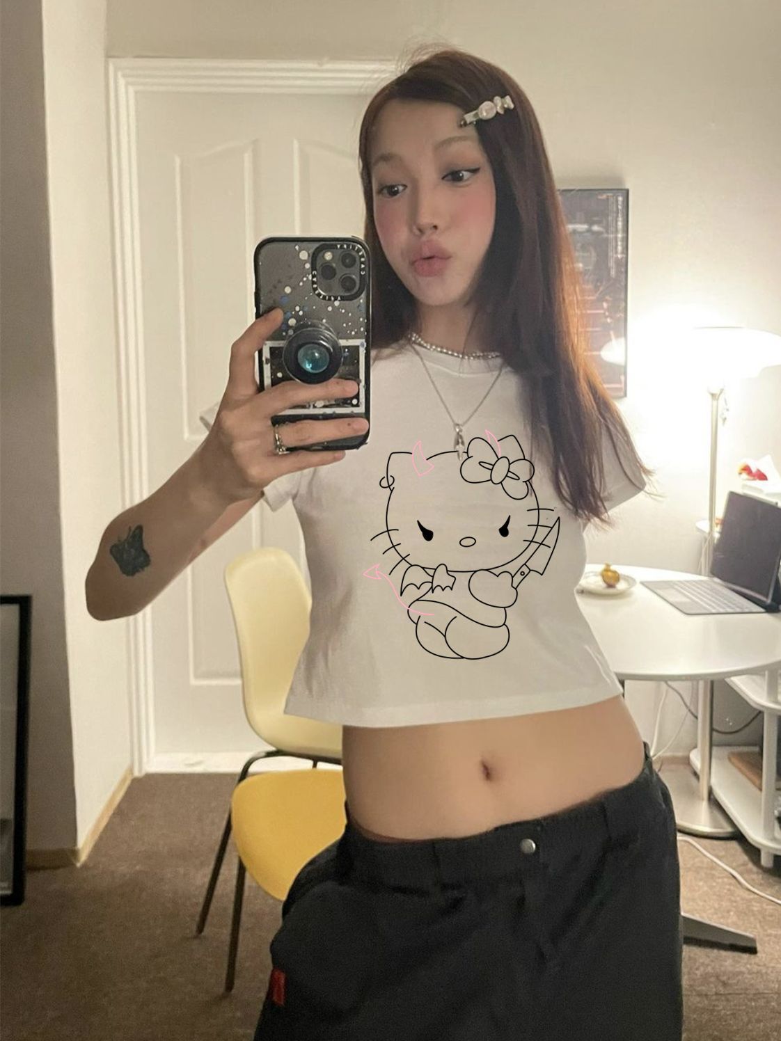 1*1纯棉 高弹力新款夏季短袖短款搭配高腰裤修身显瘦洋气上衣