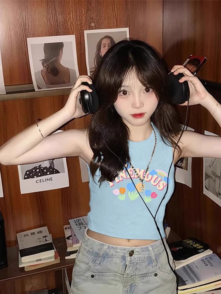 【包肩包领】夏日多巴胺穿搭无袖t恤美式短款辣妹修身显瘦小背心 【包肩包领】夏日多巴胺穿搭无袖t恤美式短款辣妹修身显瘦小背心