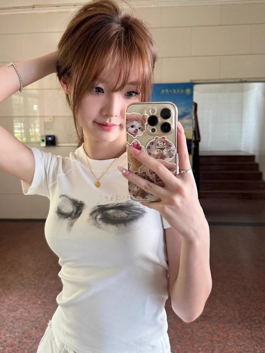 【1*1纯棉 常规款】印花正肩常规短袖 高弹力新款夏季修身显