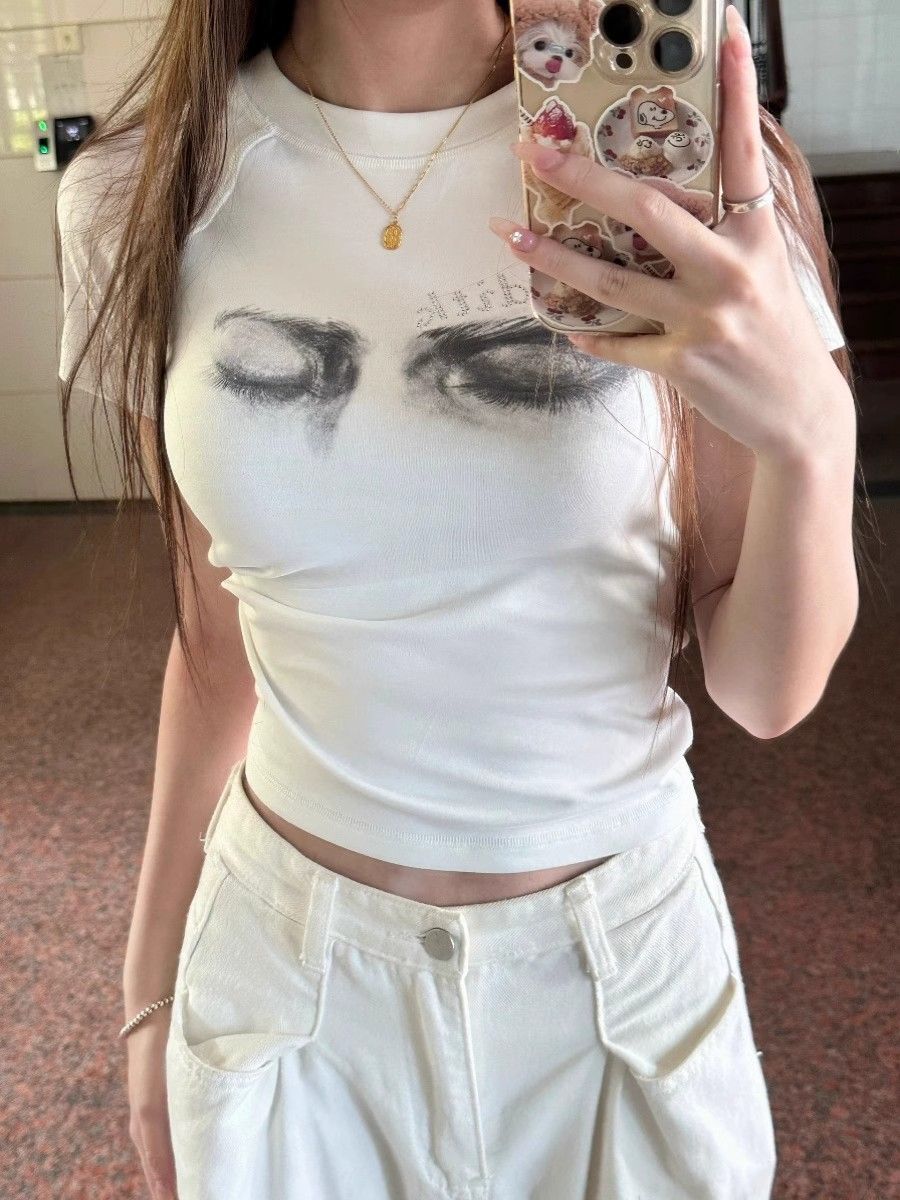 【1*1纯棉 常规款】印花正肩常规短袖 高弹力新款夏季修身显