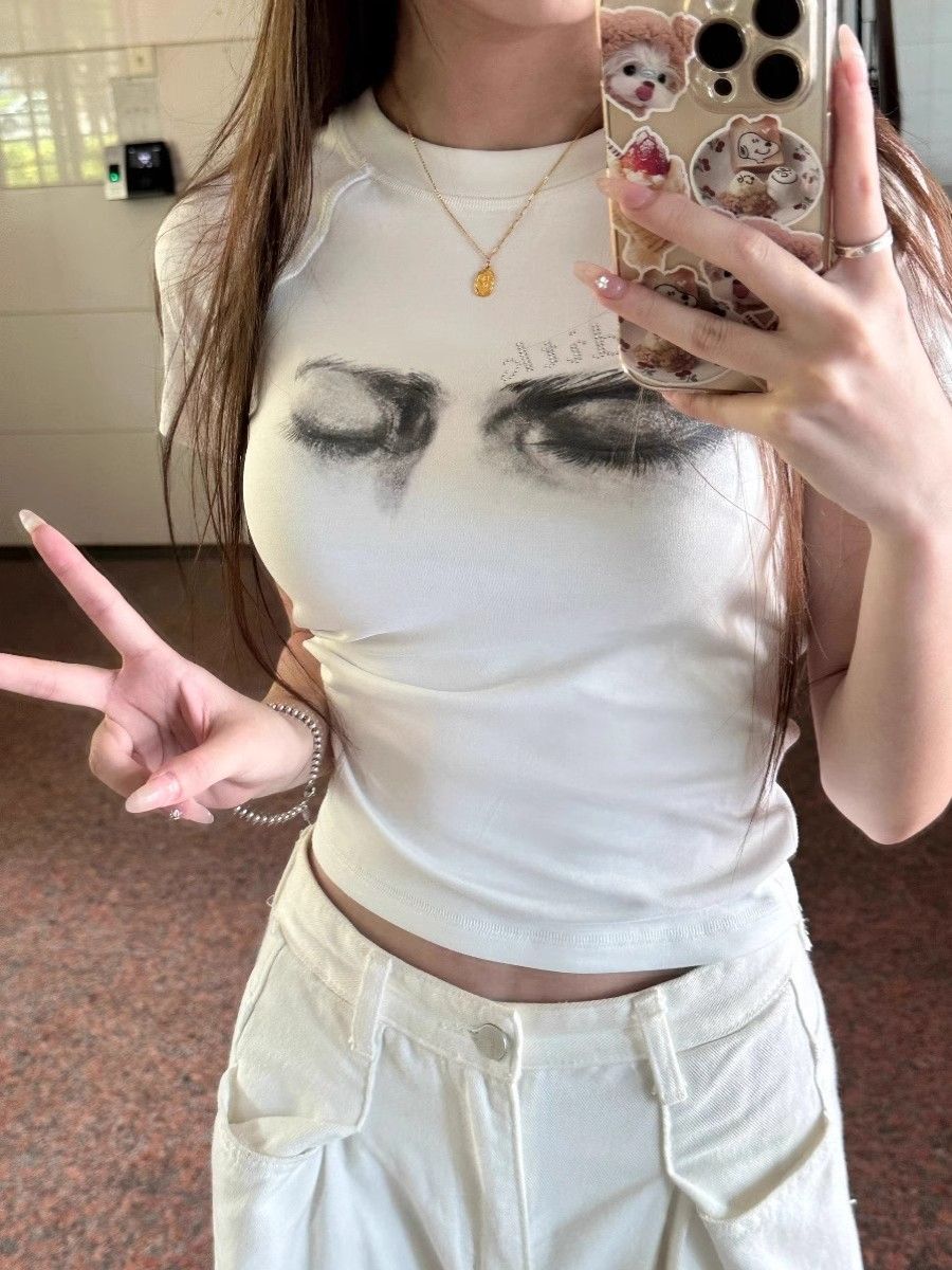 【1*1纯棉 常规款】印花正肩常规短袖 高弹力新款夏季修身显