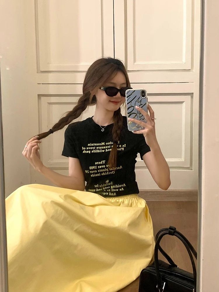 【1*1纯棉 常规款】印花正肩常规短袖 高弹力新款夏季修身显