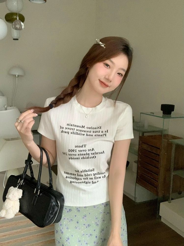 【1*1纯棉 常规款】印花正肩常规短袖 高弹力新款夏季修身显