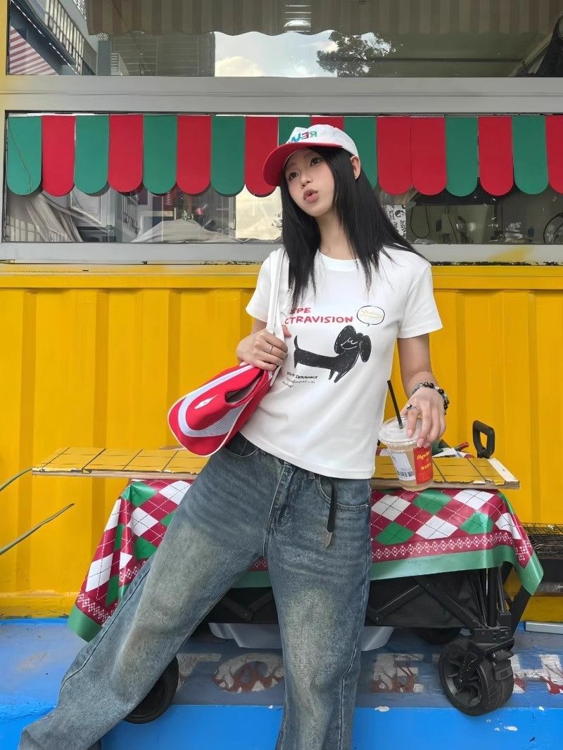 【1*1纯棉 常规款】印花正肩常规短袖 高弹力新款夏季修身显