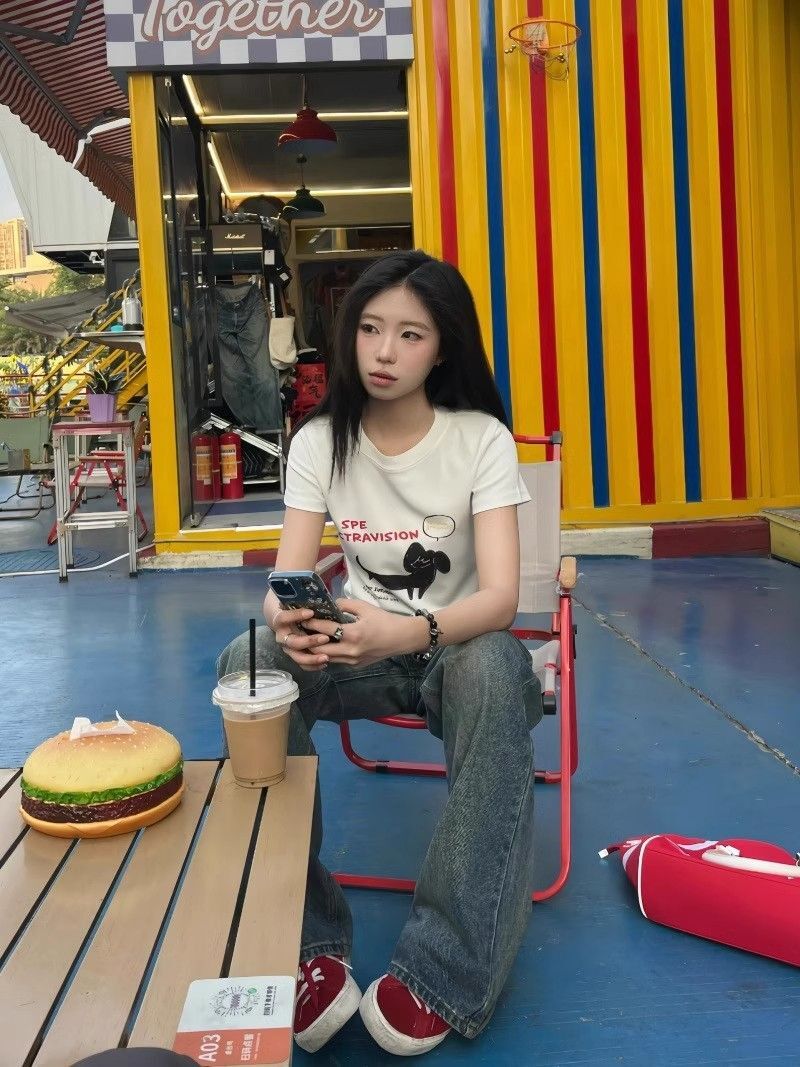 【1*1纯棉 常规款】印花正肩常规短袖 高弹力新款夏季修身显