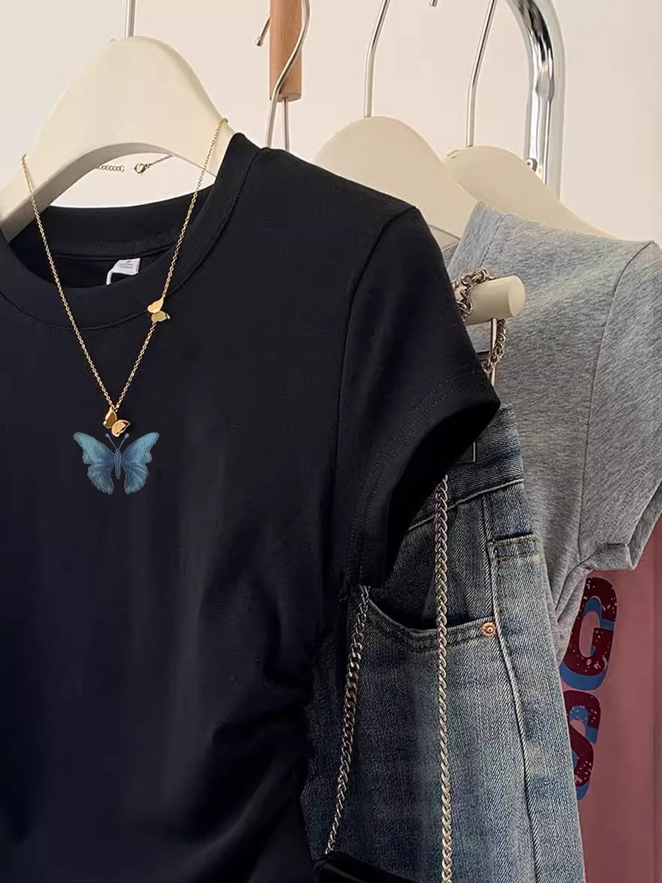 1*1纯棉 高弹力】褶皱收腰小飞袖短袖t恤女夏季新款修身T恤