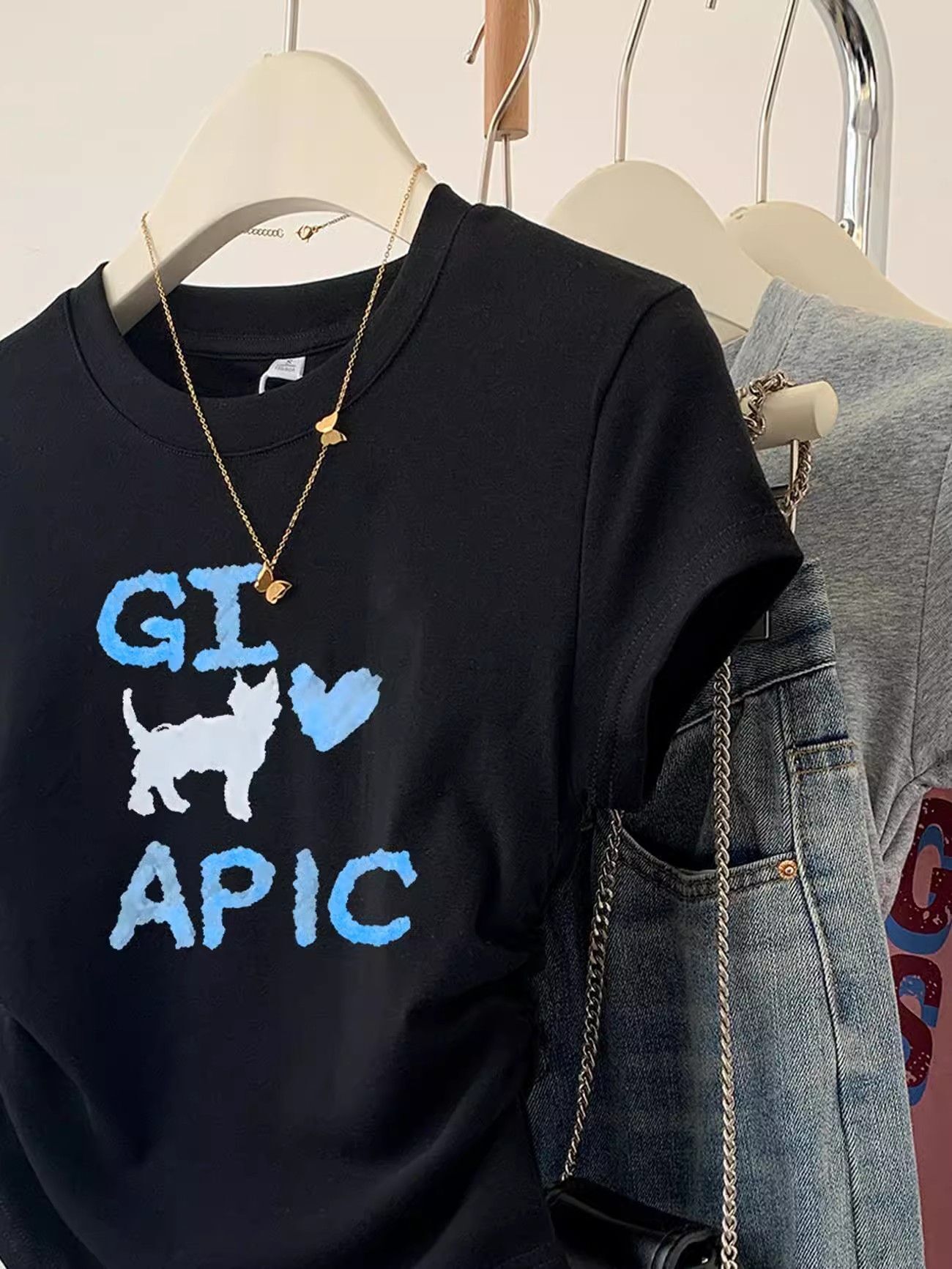 1*1纯棉 高弹力】褶皱收腰小飞袖短袖t恤女夏季新款修身T恤