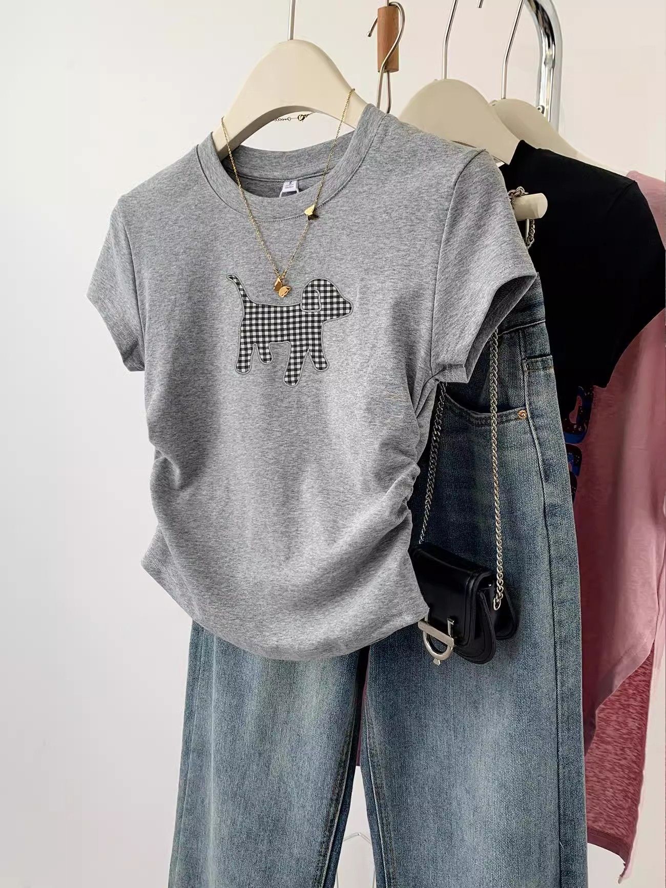 1*1纯棉 高弹力】褶皱收腰小飞袖短袖t恤女夏季新款修身T恤 1*1纯棉 高弹力】褶皱收腰小飞袖短袖t恤女夏季新款修身T恤