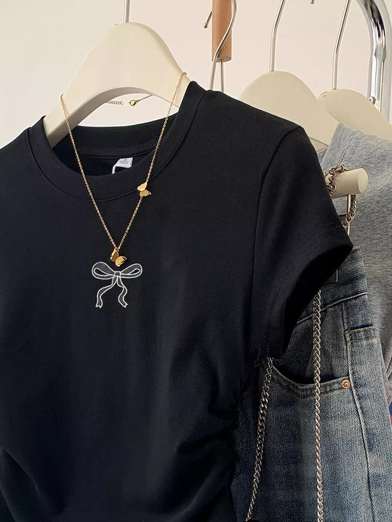 1*1纯棉 高弹力】褶皱收腰小飞袖短袖t恤女夏季新款修身T恤