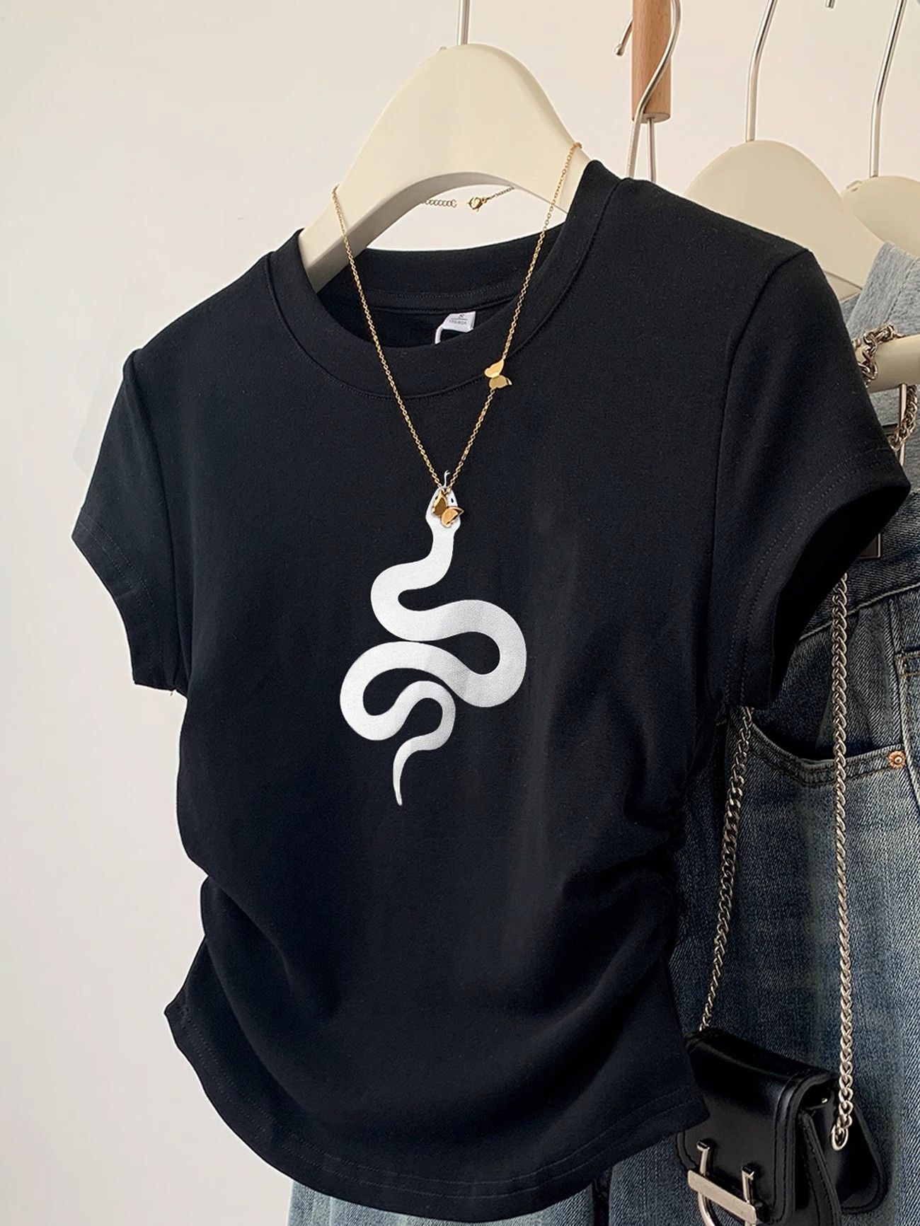 1*1纯棉 高弹力】褶皱收腰小飞袖短袖t恤女夏季新款修身T恤