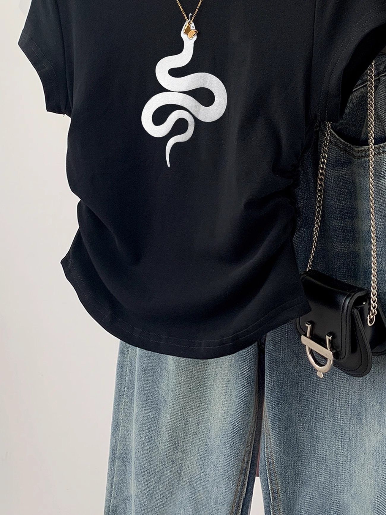 1*1纯棉 高弹力】褶皱收腰小飞袖短袖t恤女夏季新款修身T恤