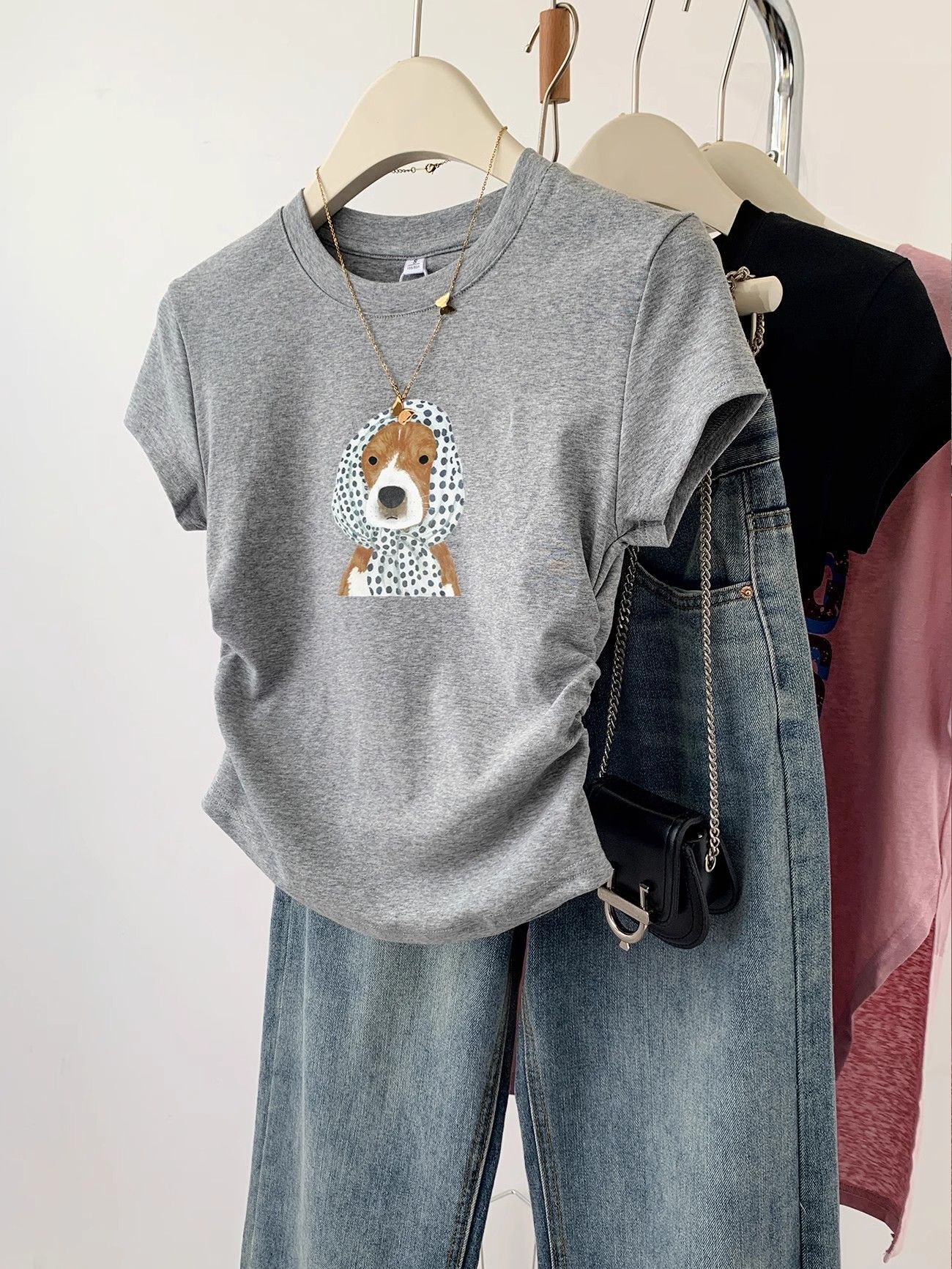 1*1纯棉 高弹力】褶皱收腰小飞袖短袖t恤女夏季新款修身T恤 1*1纯棉 高弹力】褶皱收腰小飞袖短袖t恤女夏季新款修身T恤