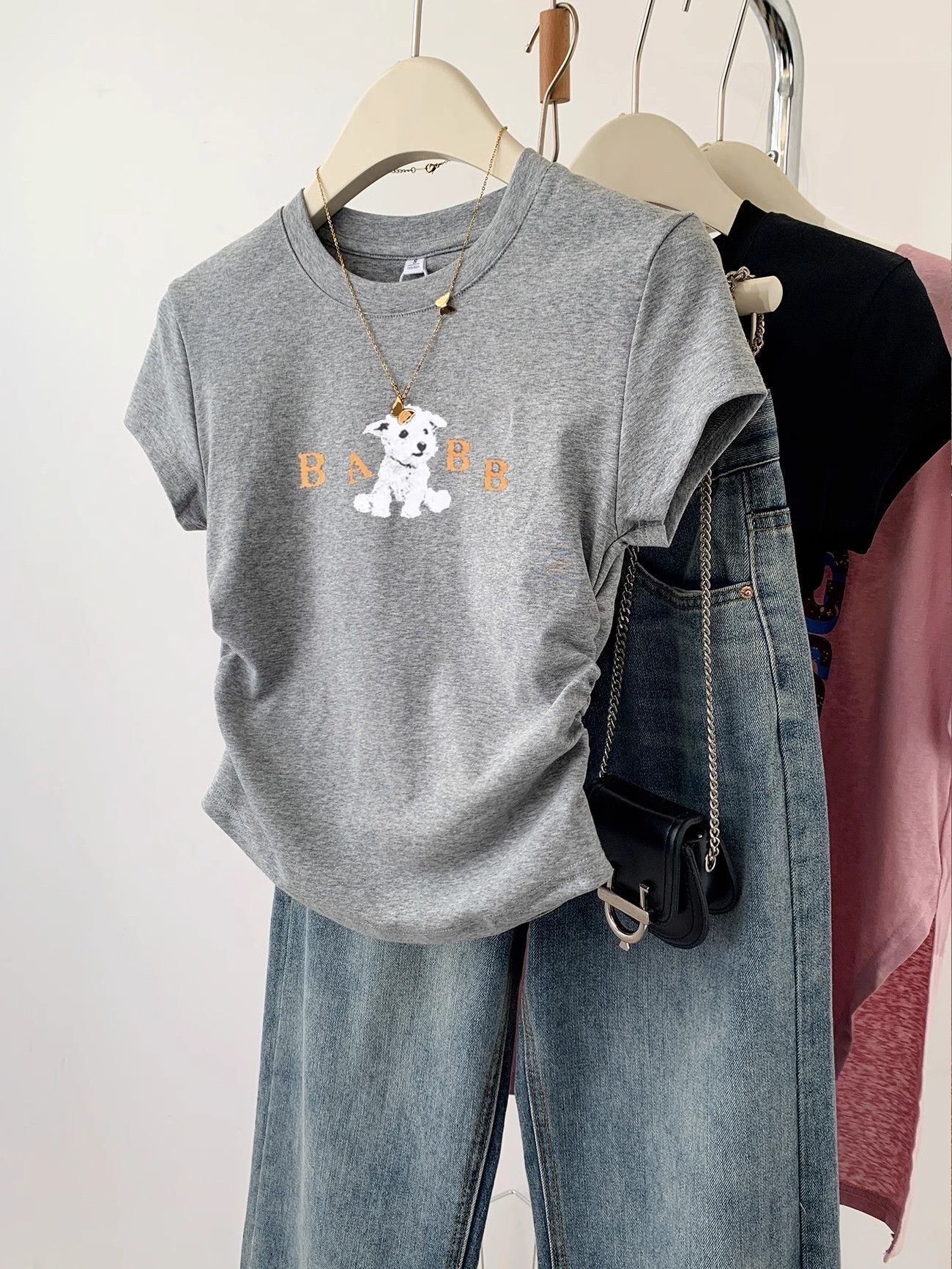 1*1纯棉 高弹力】褶皱收腰小飞袖短袖t恤女夏季新款修身T恤 1*1纯棉 高弹力】褶皱收腰小飞袖短袖t恤女夏季新款修身T恤