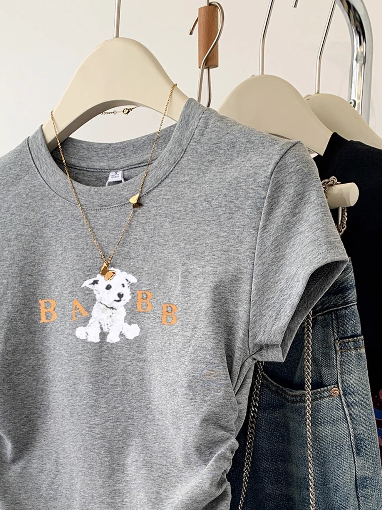 1*1纯棉 高弹力】褶皱收腰小飞袖短袖t恤女夏季新款修身T恤