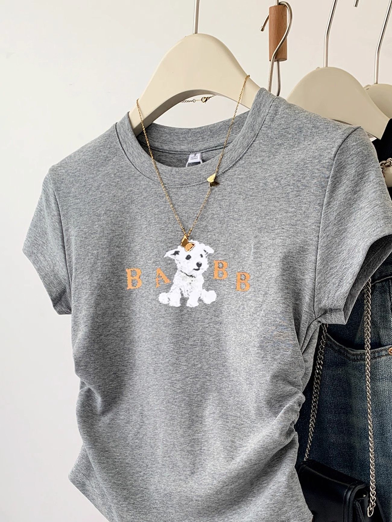 1*1纯棉 高弹力】褶皱收腰小飞袖短袖t恤女夏季新款修身T恤