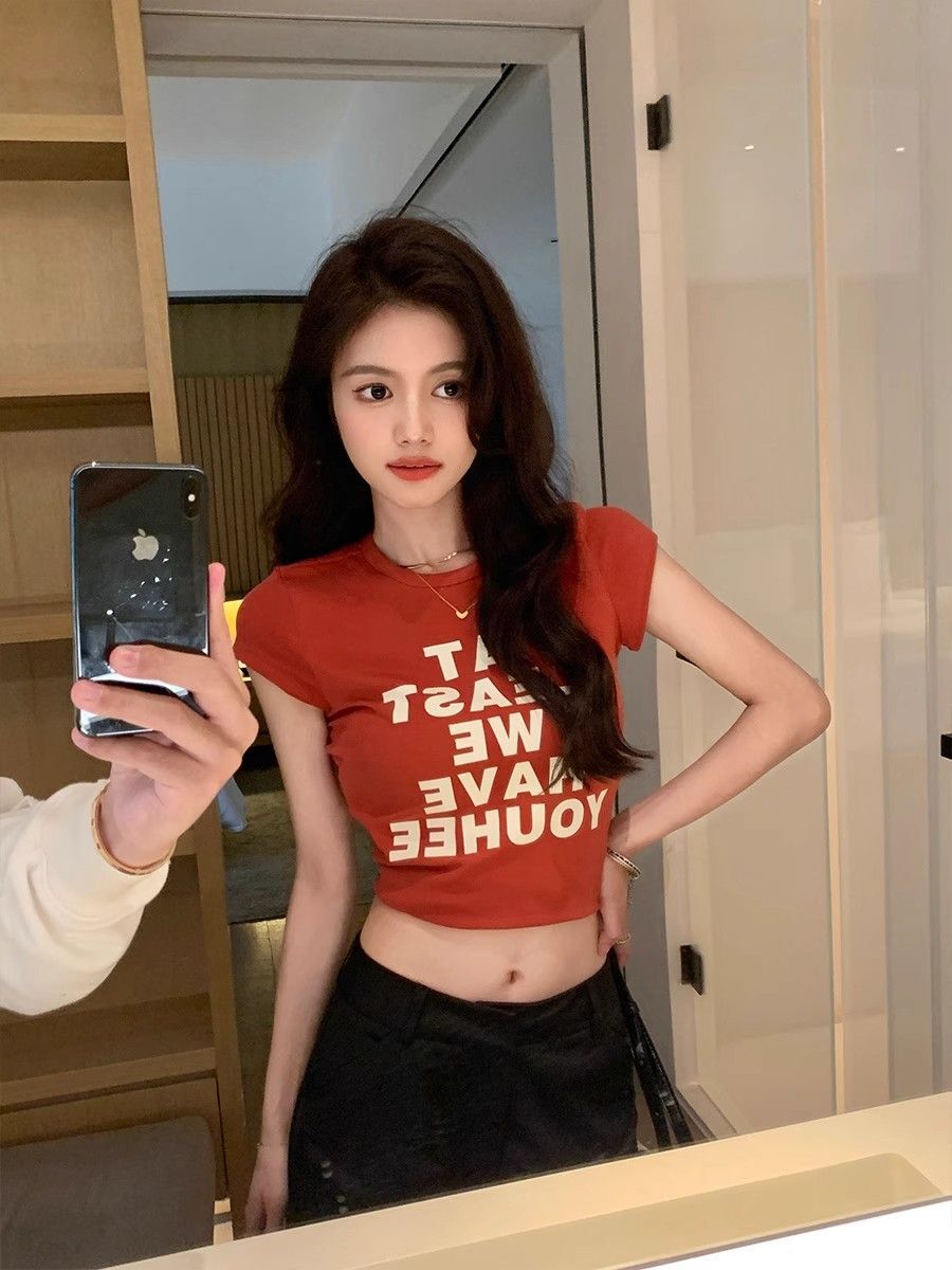 【1*1纯棉 常规款】印花正肩常规短袖 高弹力新款夏季修身显 【1*1纯棉 常规款】印花正肩常规短袖 高弹力新款夏季修身显