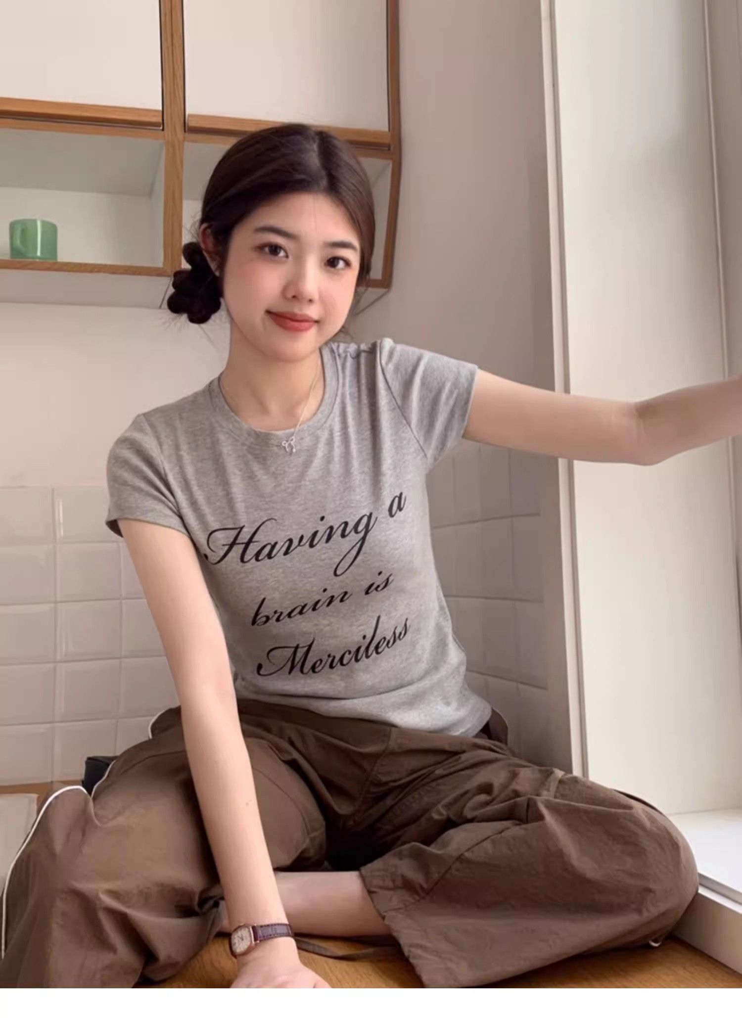 【1*1纯棉 常规款】印花正肩常规短袖 高弹力新款夏季修身显