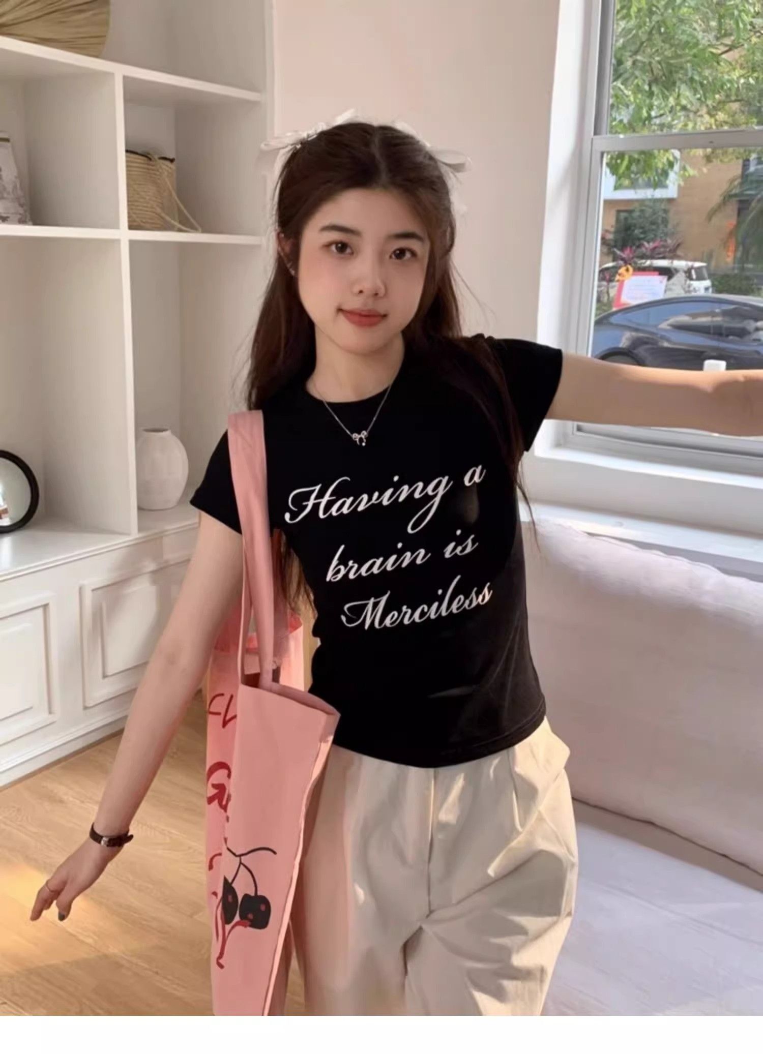 【1*1纯棉 常规款】印花正肩常规短袖 高弹力新款夏季修身显