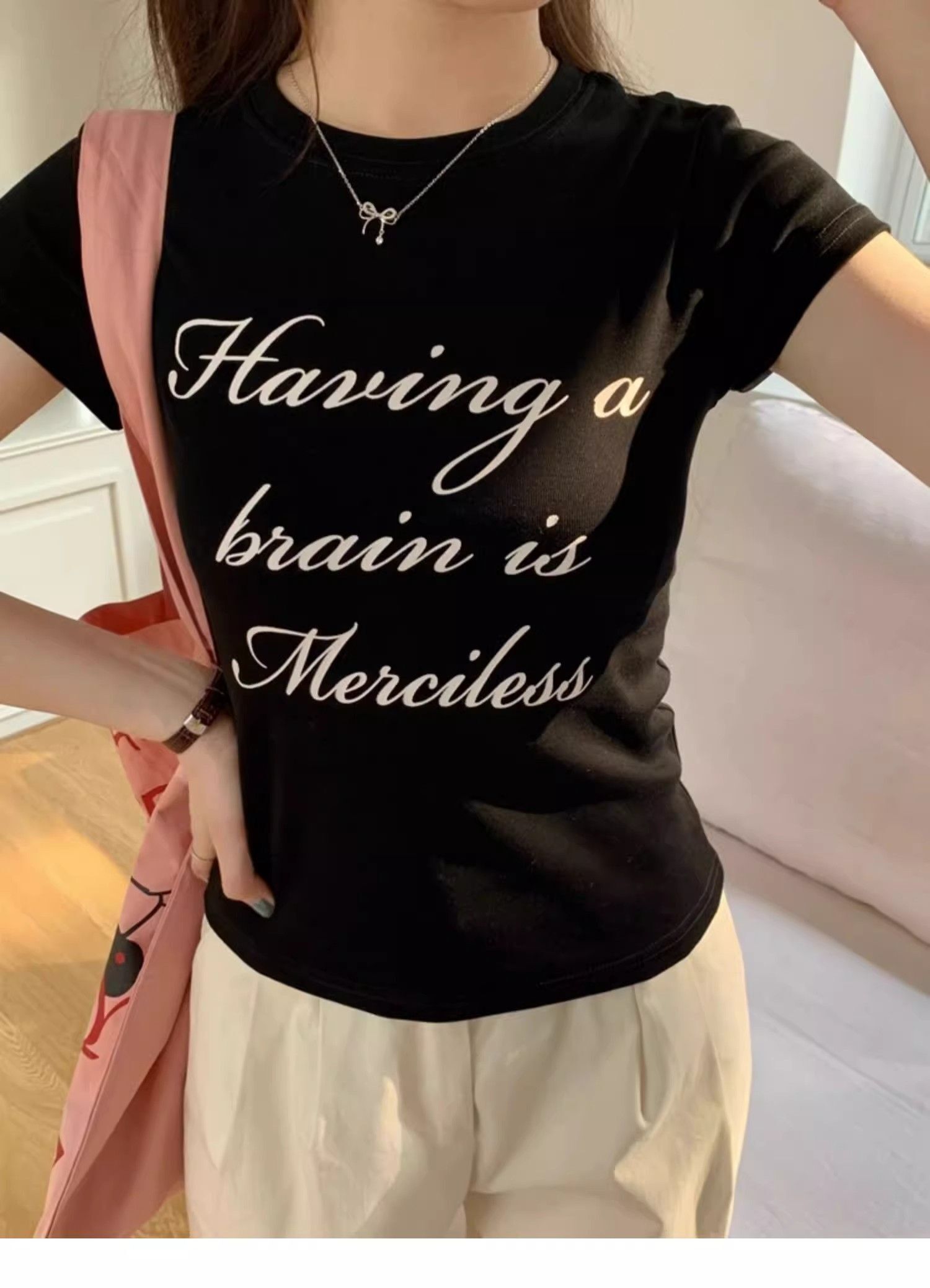 【1*1纯棉 常规款】印花正肩常规短袖 高弹力新款夏季修身显