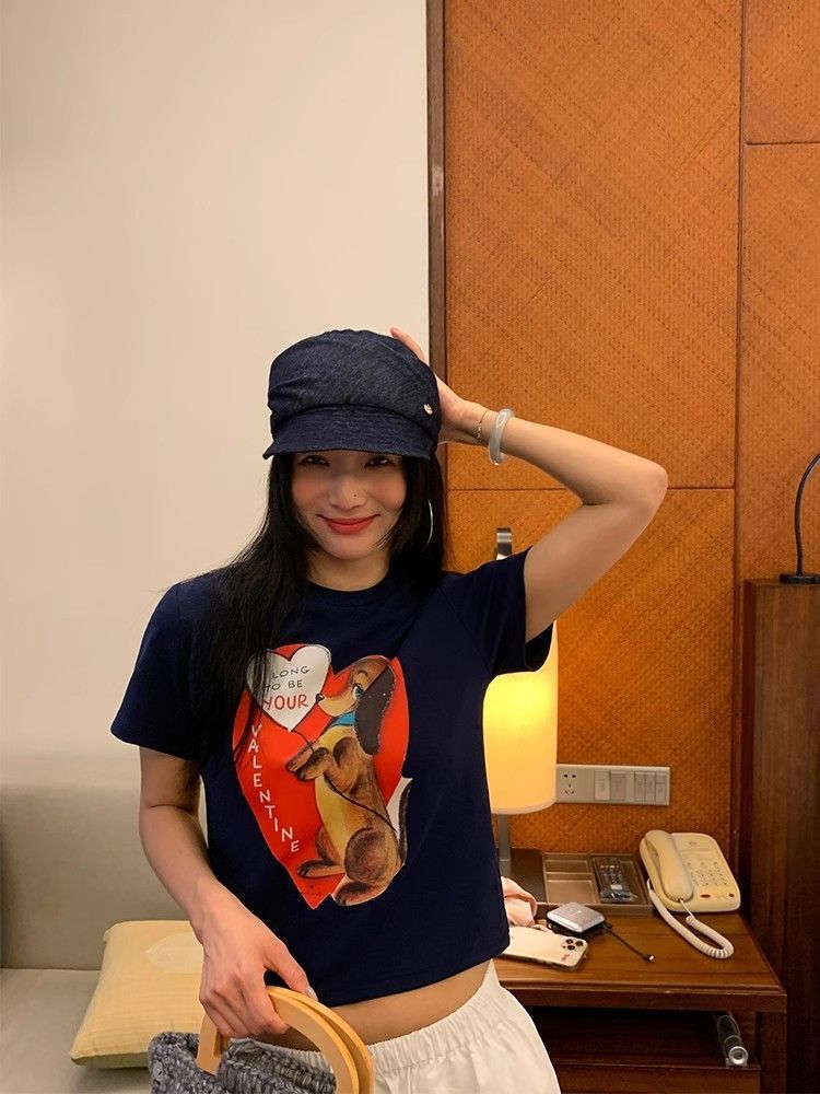 【1*1纯棉 常规款】印花正肩常规短袖 高弹力新款夏季修身显 【1*1纯棉 常规款】印花正肩常规短袖 高弹力新款夏季修身显