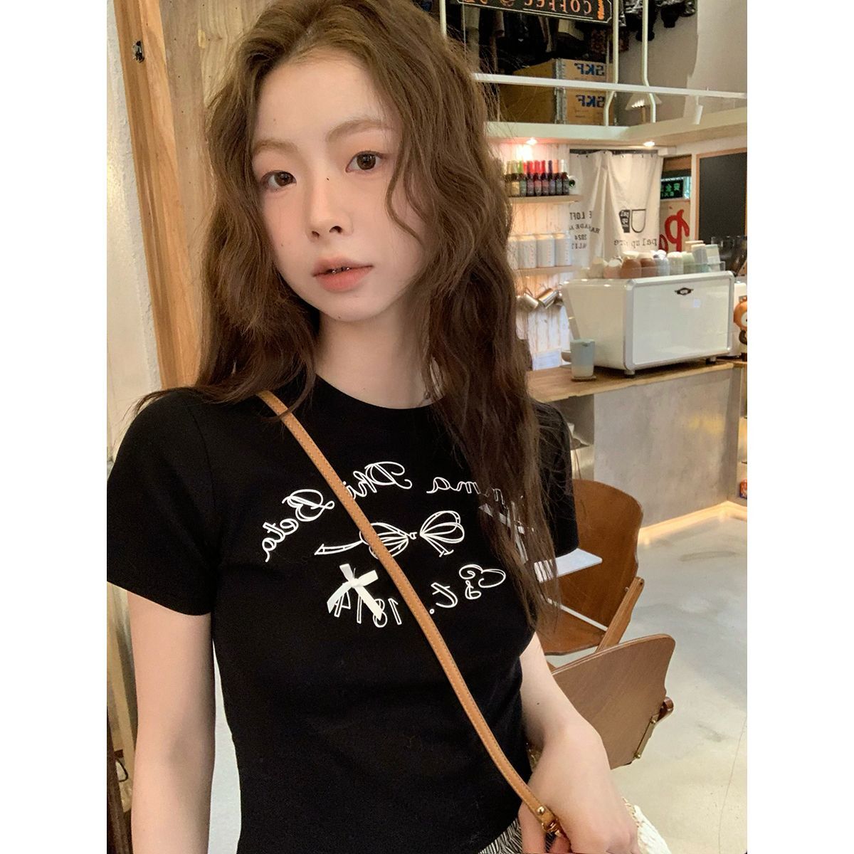 【1*1纯棉 常规款】印花正肩常规短袖 高弹力新款夏季修身显