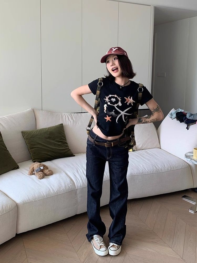 【1*1纯棉 常规款】印花正肩常规短袖 高弹力新款夏季修身显