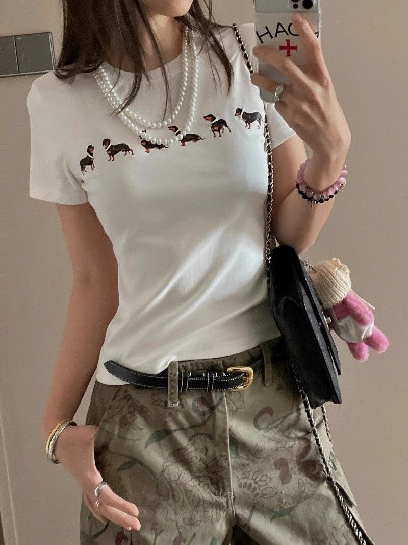 【1*1纯棉 常规款】印花正肩常规短袖 高弹力新款夏季修身显