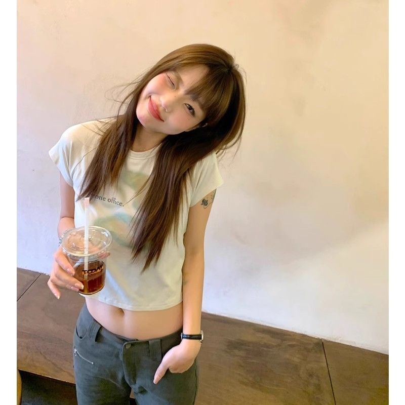 1*1纯棉 高弹力新款夏季短袖短款搭配高腰裤修身显瘦洋气上衣