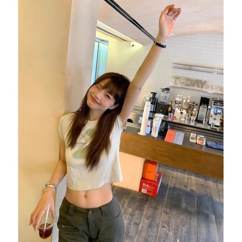 1*1纯棉 高弹力新款夏季短袖短款搭配高腰裤修身显瘦洋气上衣