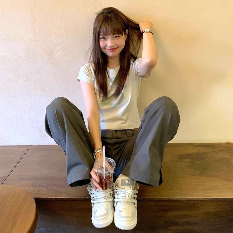 1*1纯棉 高弹力新款夏季短袖短款搭配高腰裤修身显瘦洋气上衣