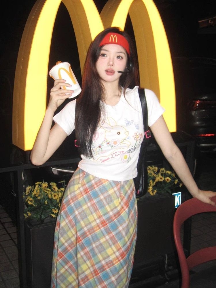 1*1纯棉 高弹力新款夏季短袖短款搭配高腰裤修身显瘦洋气上衣