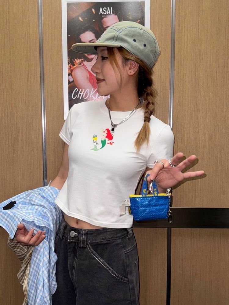 1*1纯棉 高弹力新款夏季短袖短款搭配高腰裤修身显瘦洋气上衣