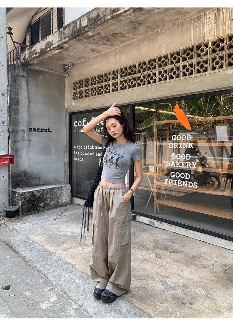 1*1纯棉 高弹力新款夏季短袖短款搭配高腰裤修身显瘦洋气上衣