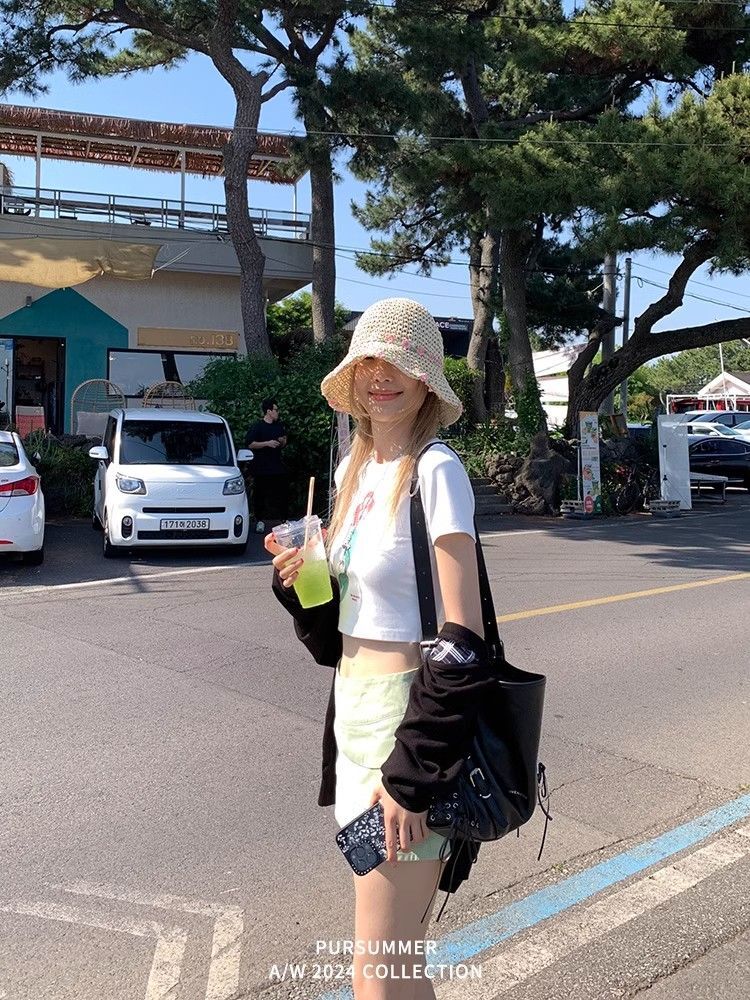 1*1纯棉 高弹力新款夏季短袖短款搭配高腰裤修身显瘦洋气上衣