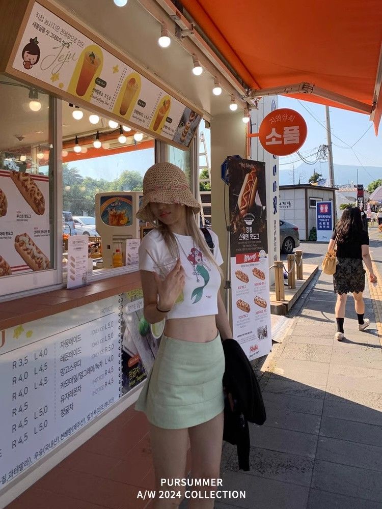 1*1纯棉 高弹力新款夏季短袖短款搭配高腰裤修身显瘦洋气上衣