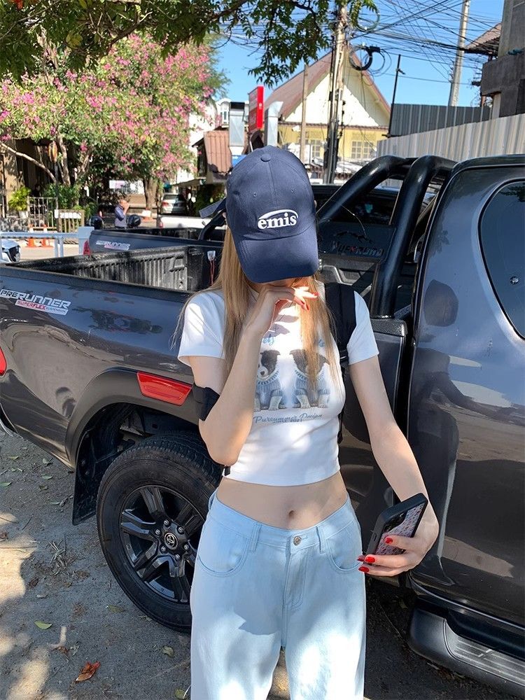 1*1纯棉 高弹力新款夏季短袖短款搭配高腰裤修身显瘦洋气上衣