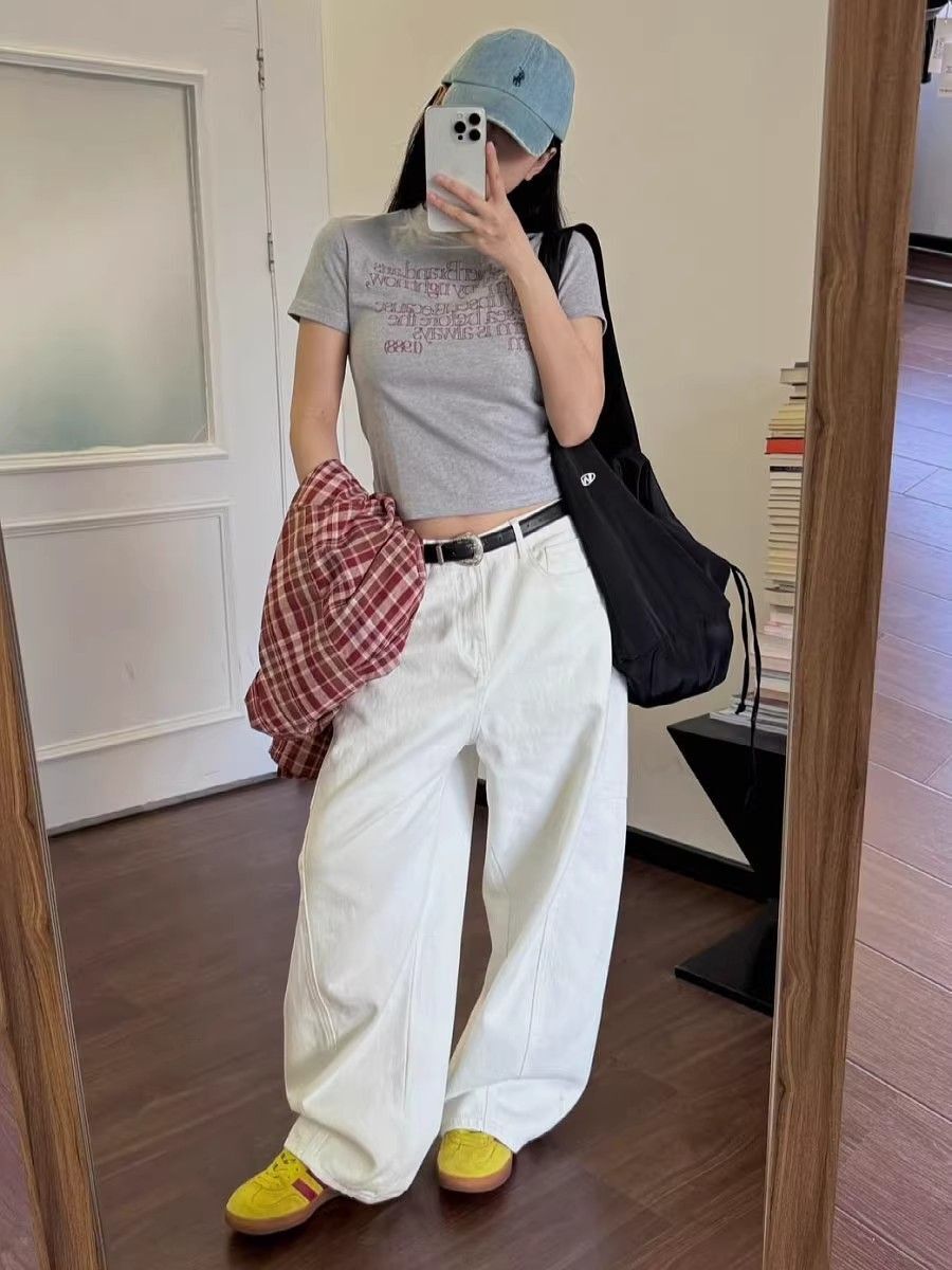 1*1纯棉 高弹力新款夏季短袖短款搭配高腰裤修身显瘦洋气上衣