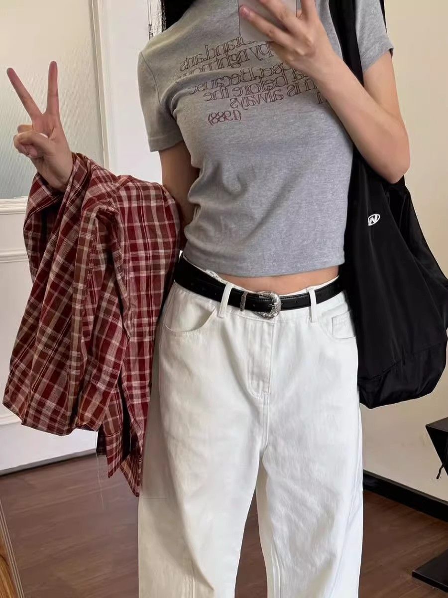 1*1纯棉 高弹力新款夏季短袖短款搭配高腰裤修身显瘦洋气上衣