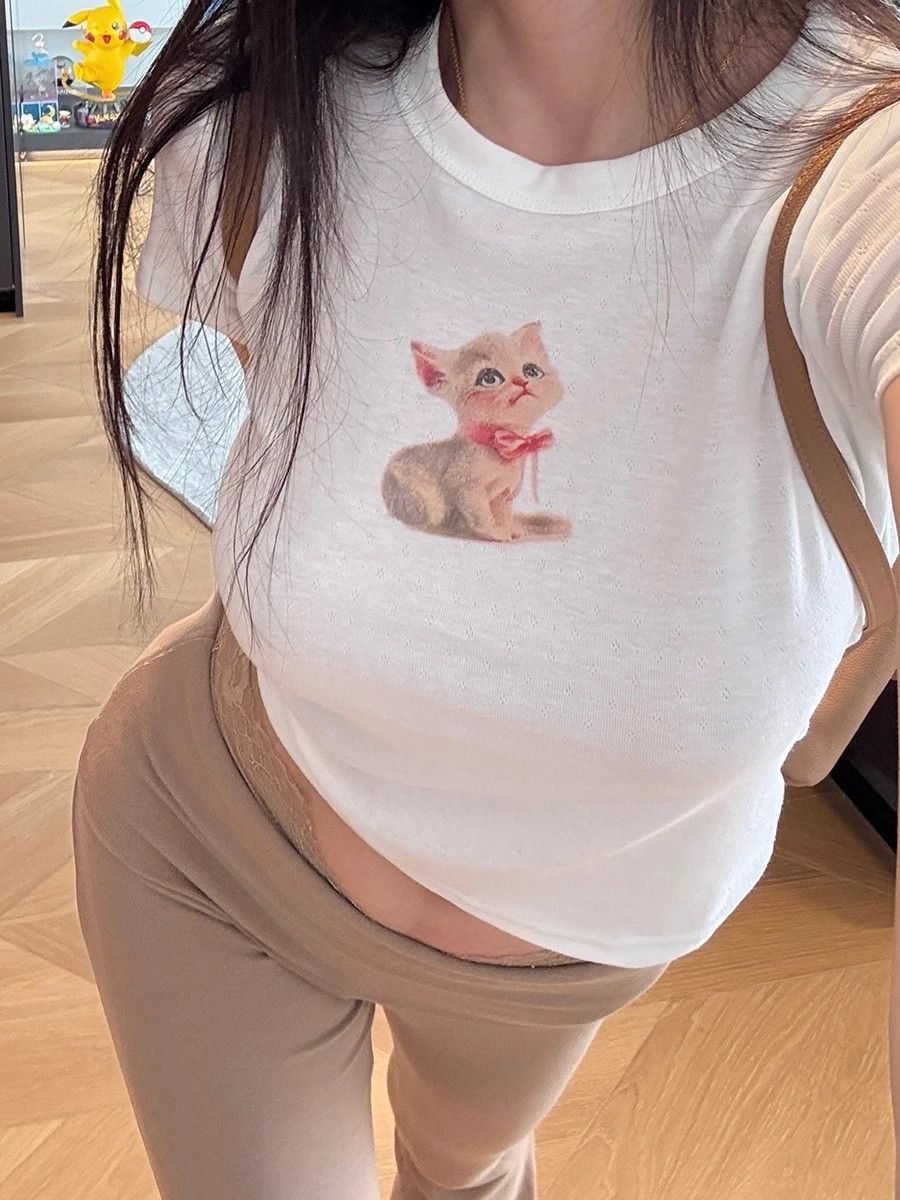 1*1纯棉 高弹力新款夏季短袖短款搭配高腰裤修身显瘦洋气上衣