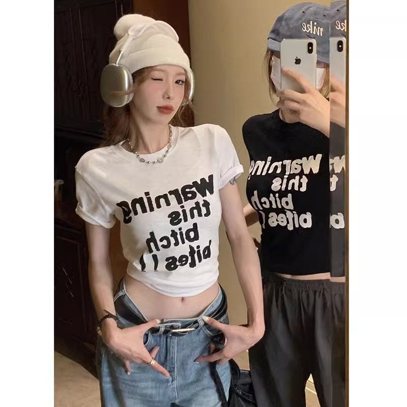 【1*1纯棉 常规款】印花正肩常规短袖 高弹力新款夏季修身显 【1*1纯棉 常规款】印花正肩常规短袖 高弹力新款夏季修身显