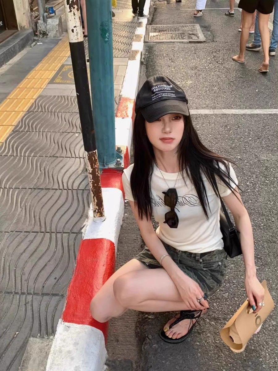 【1*1纯棉 常规款】印花正肩常规短袖 高弹力新款夏季修身显