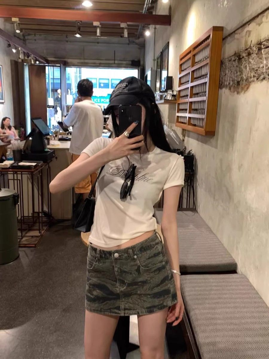 【1*1纯棉 常规款】印花正肩常规短袖 高弹力新款夏季修身显