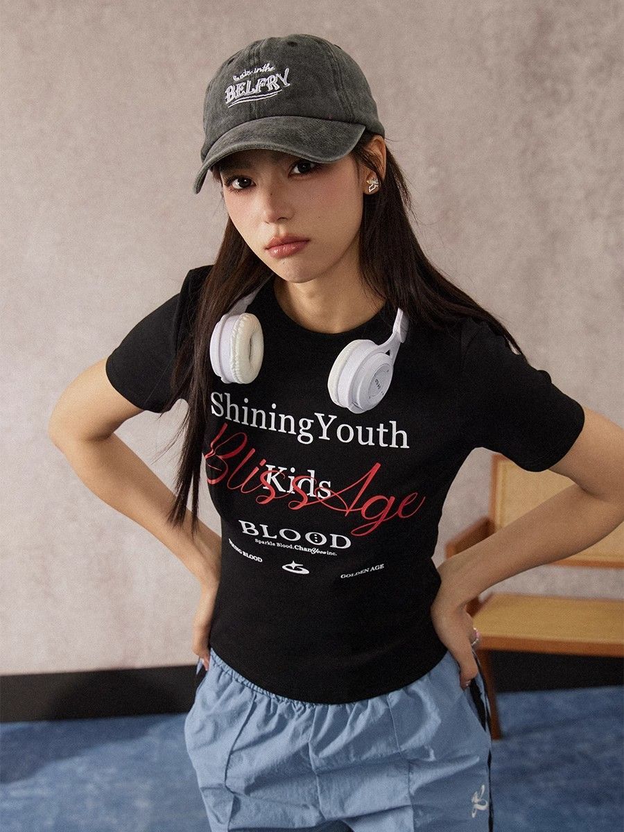 【1*1纯棉 常规款】印花正肩常规短袖 高弹力新款夏季修身显