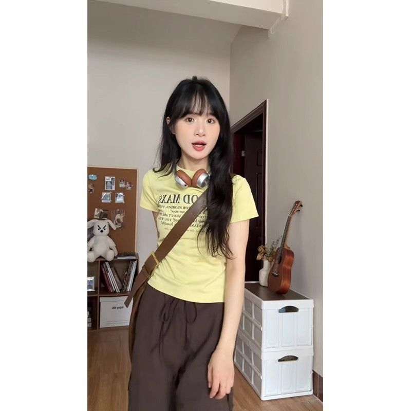 【1*1纯棉 常规款】印花正肩常规短袖 高弹力新款夏季修身显