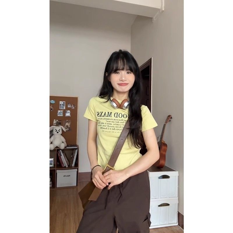 【1*1纯棉 常规款】印花正肩常规短袖 高弹力新款夏季修身显